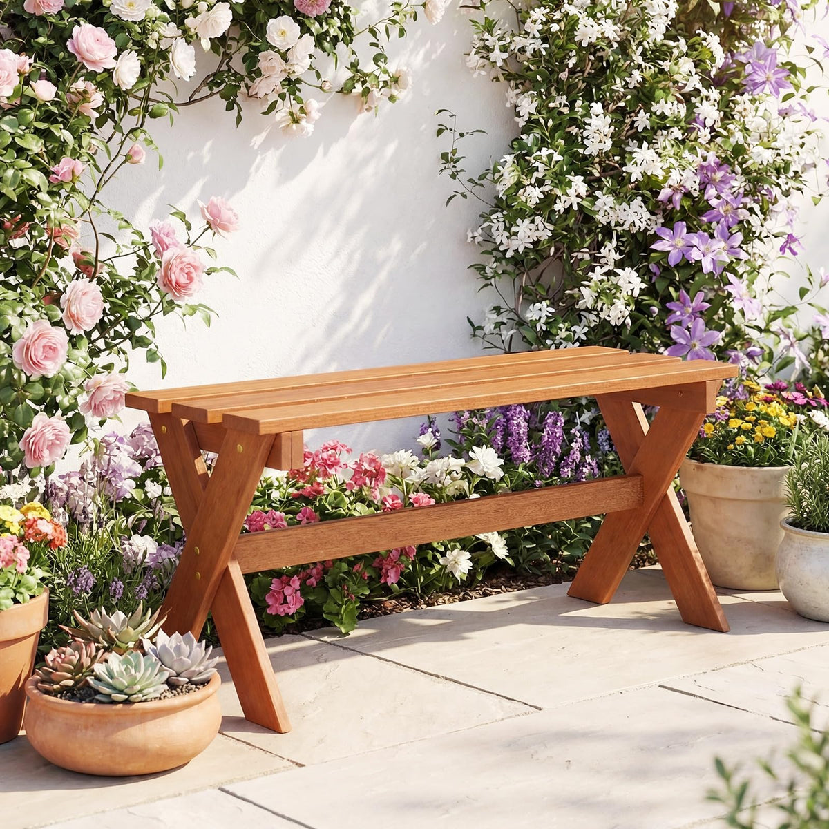 Tangkula Outdoor Wood Bench Backless Patio Dining Bench(1/2) - Product image 5