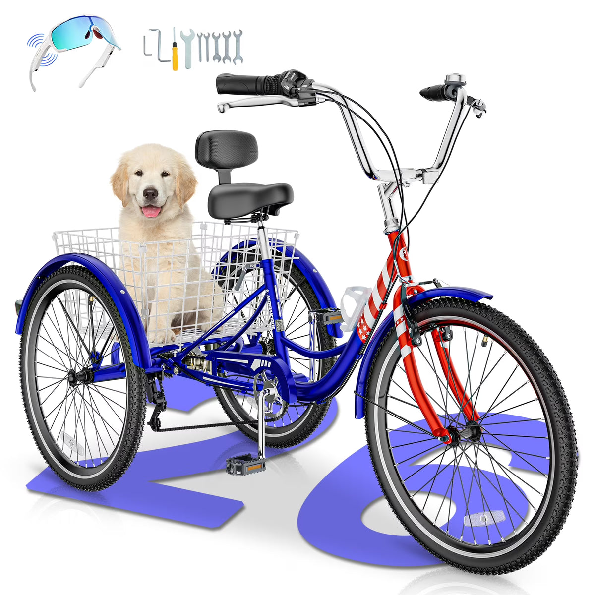 MOONCOOL Adult Tricycles with Rear Basket & Inflator, 24 26 in 7 Speed 3 Wheel Bikes, Three - Product image 37