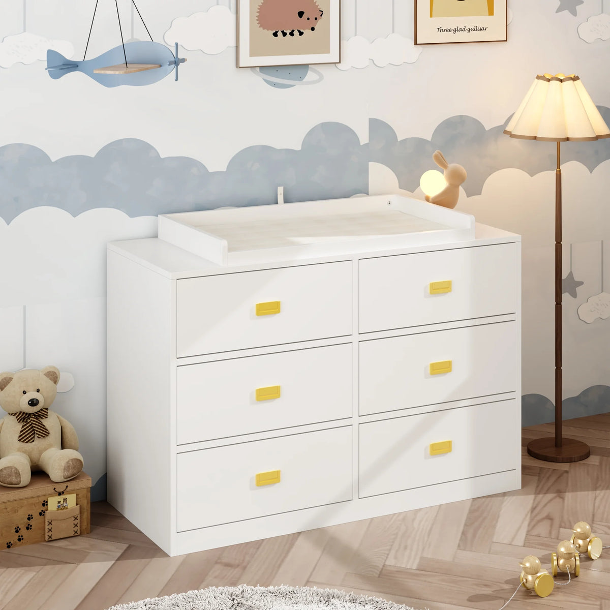 OXYLIFE 45" Baby Nursery Changing Table Dresser with 4 Drawers and Shelf for Nursery Room, White - Product image 75