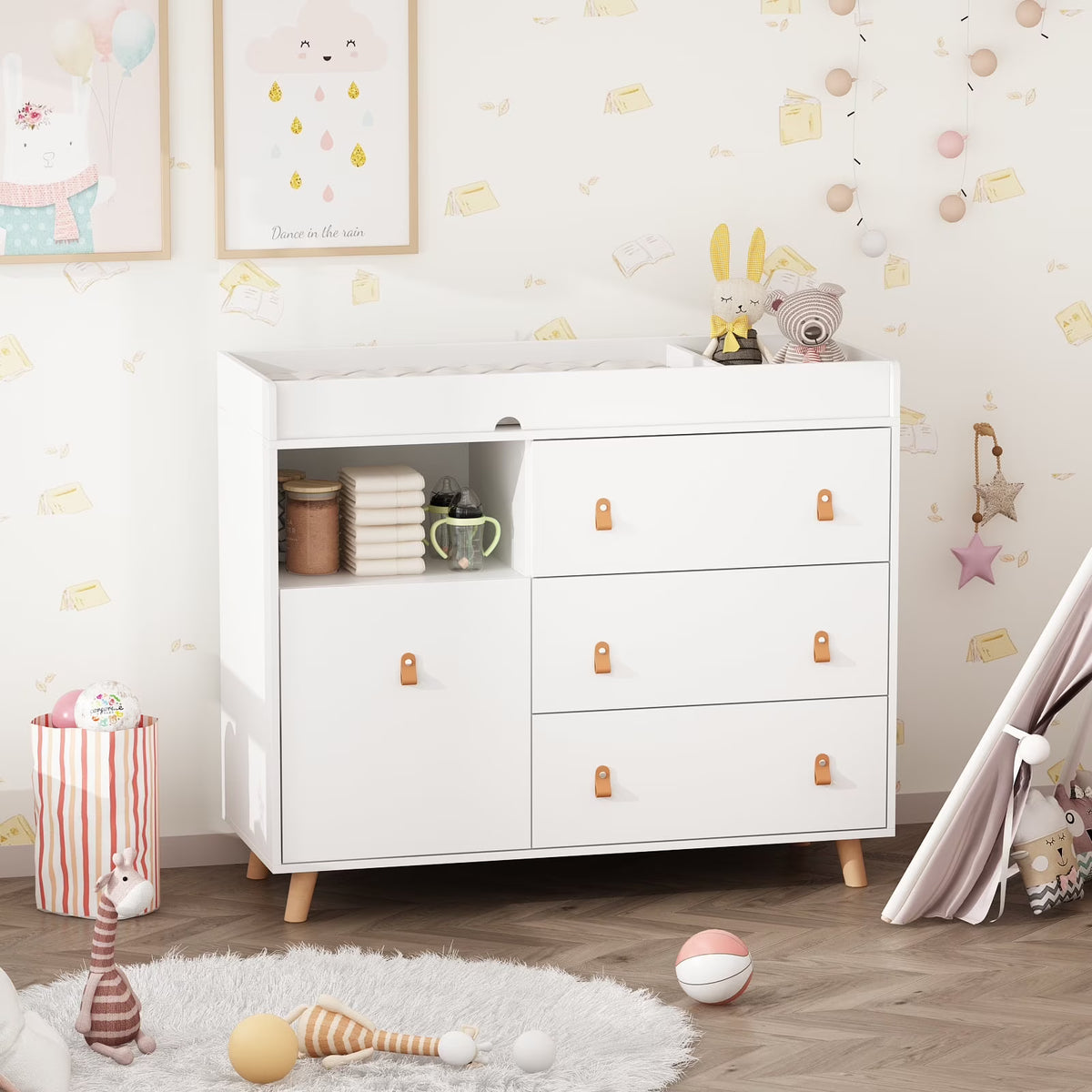 OXYLIFE 45" Baby Nursery Changing Table Dresser with 4 Drawers and Shelf for Nursery Room, White - Product image 7