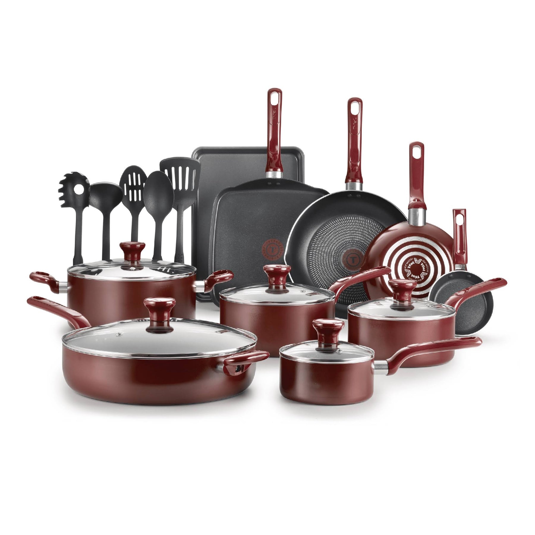 T-Fal Easy Care Nonstick Cookware, 20 Piece Set, Red, B089SKDW - Product image 1