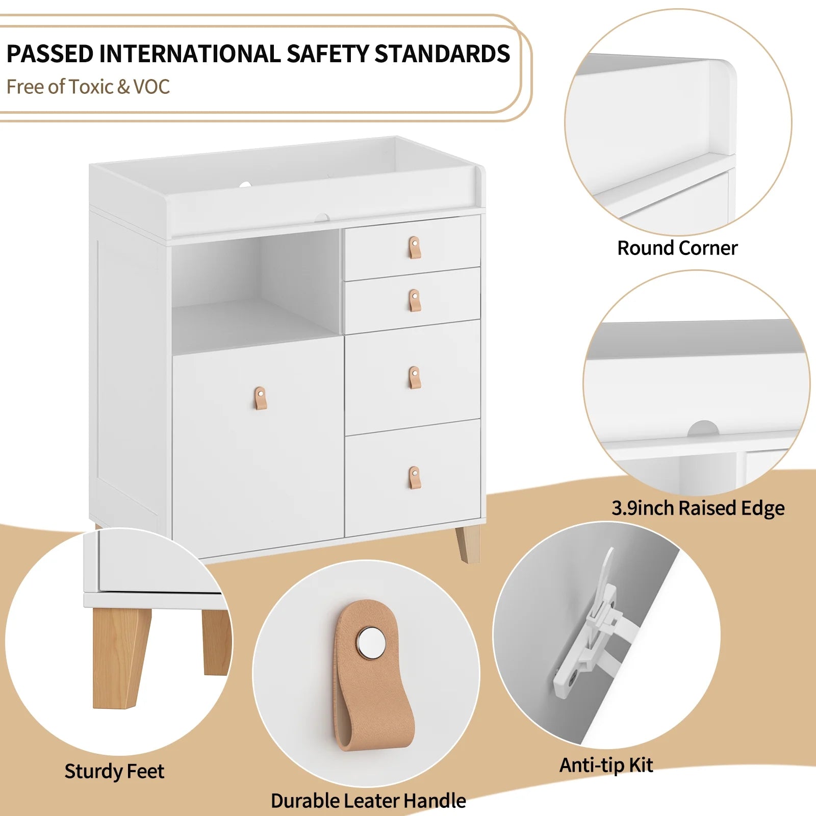 OXYLIFE 45" Baby Nursery Changing Table Dresser with 4 Drawers and Shelf for Nursery Room, White - Product image 67