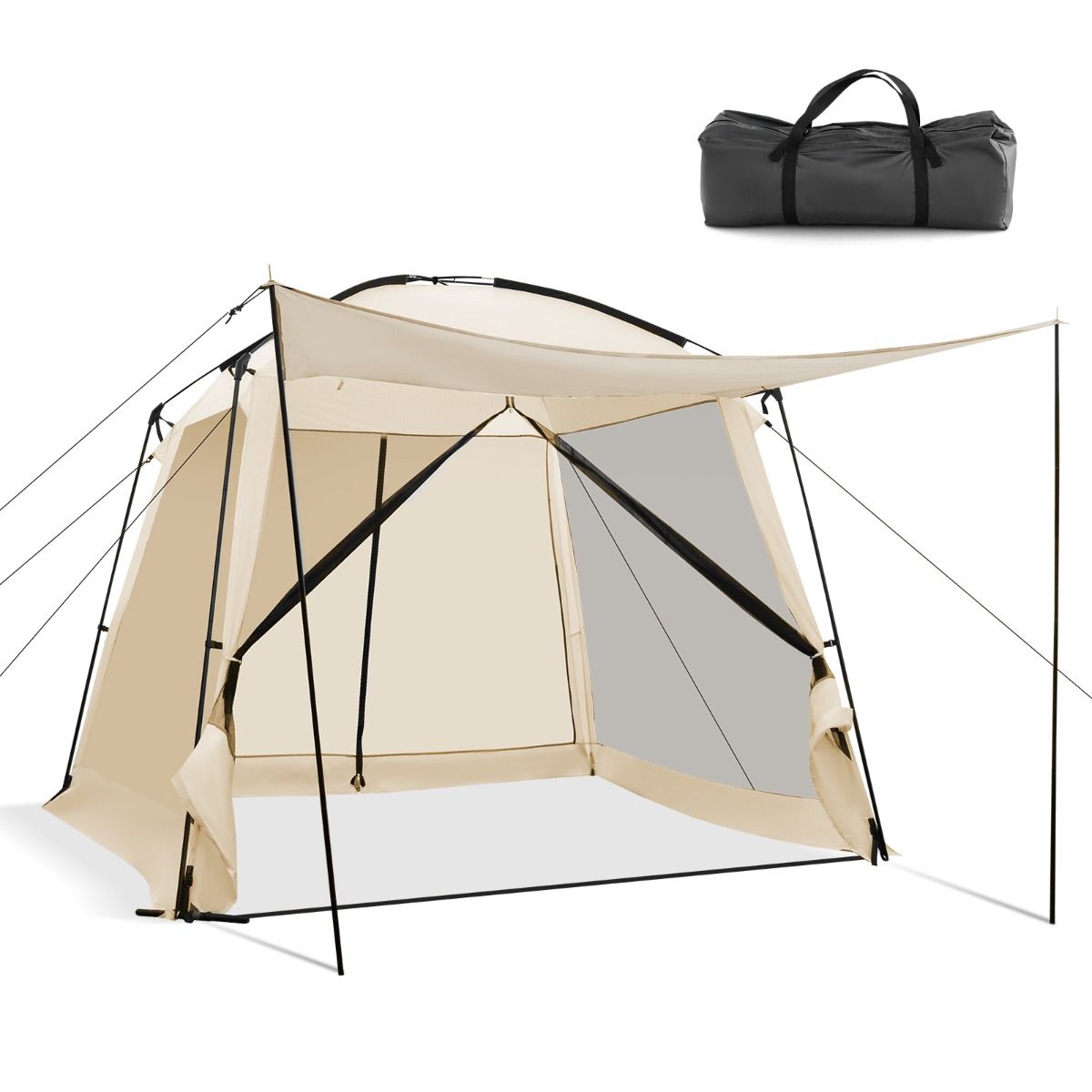 Camping Tent for 8-10 People Dome Tent with Vestibule and Mosquito Net Zippered Door Portable Tent with Carry Bag 300x300x250cm Beige -