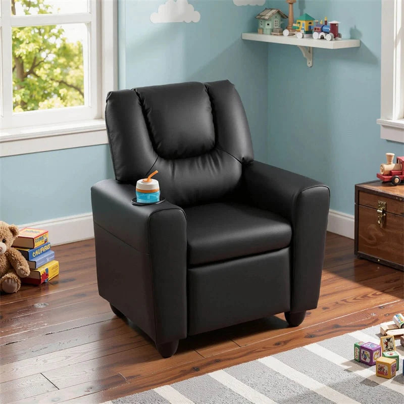 Kids Recliner Chair with Cup Holder & Side Pocket, Adjustable Toddler Lounge Sofa, Ergonomic Children Armchairs for Boys Girls Age 3+, 150lbs