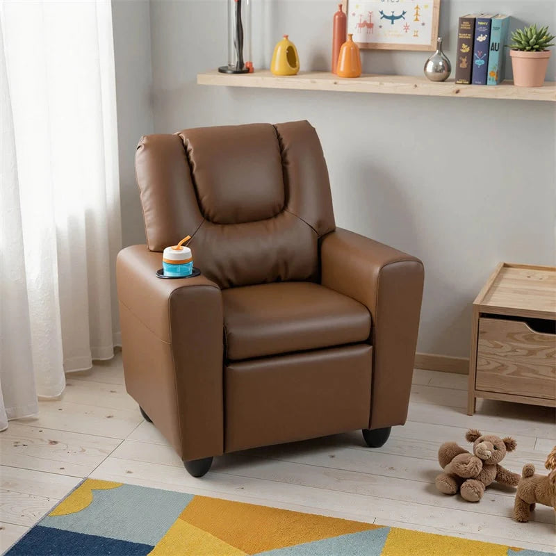 Kids Recliner Chair with Cup Holder & Side Pocket, Adjustable Toddler Lounge Sofa, Ergonomic Children Armchairs for Boys Girls Age 3+, 150lbs