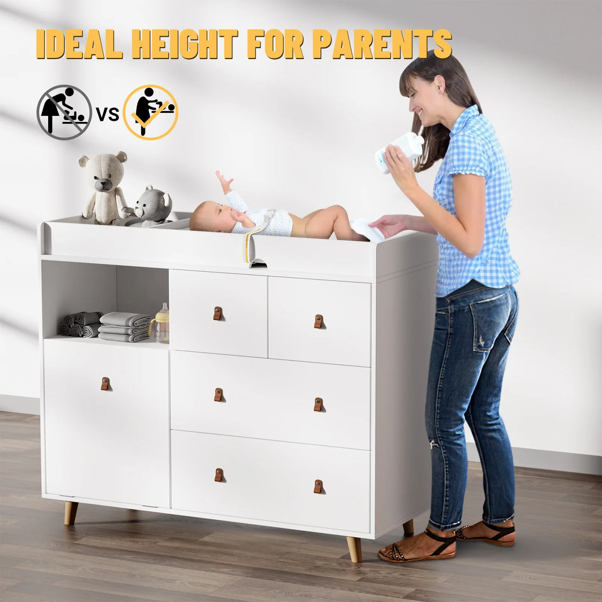OXYLIFE 45" Baby Nursery Changing Table Dresser with 4 Drawers and Shelf for Nursery Room, White - Product image 8