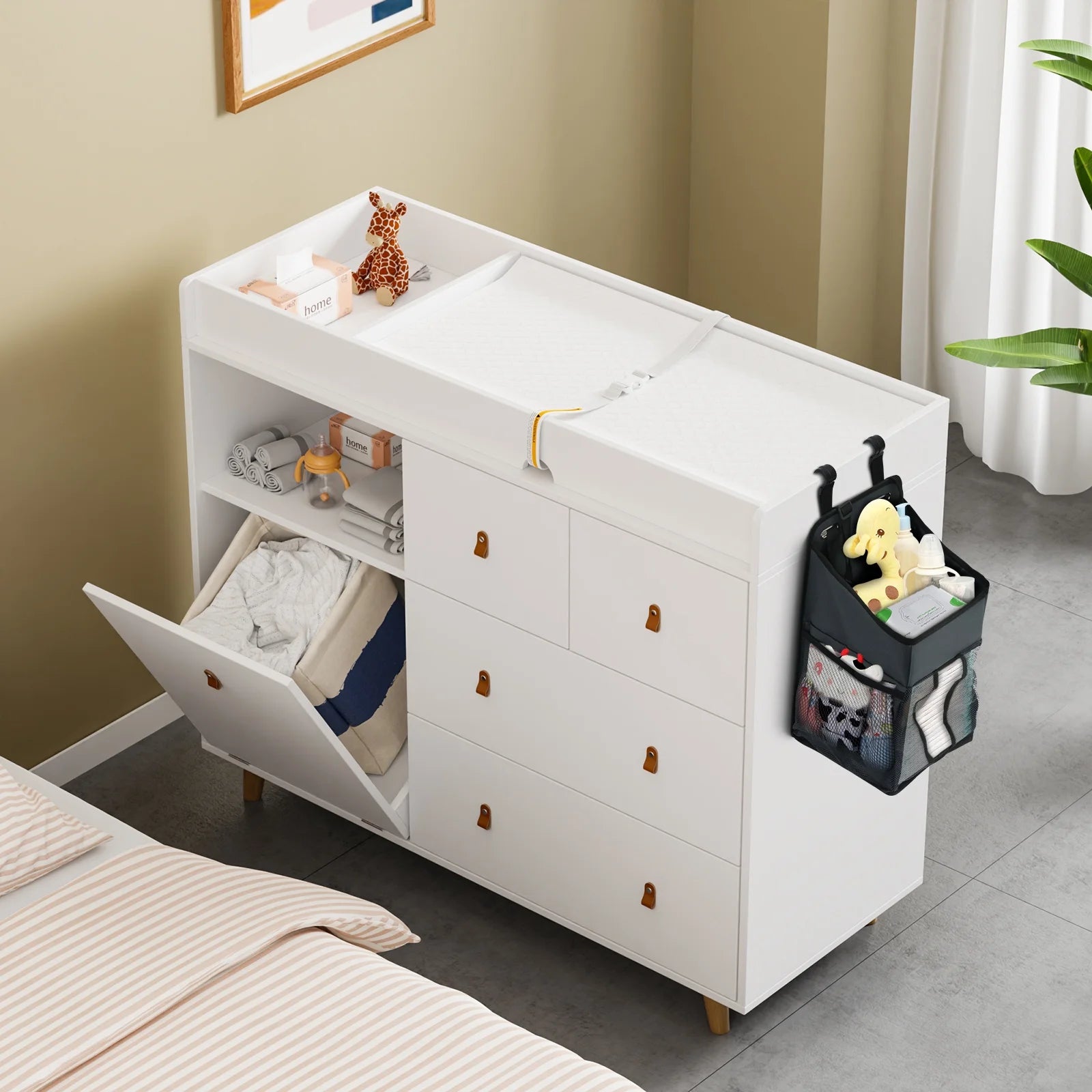 OXYLIFE 45" Baby Nursery Changing Table Dresser with 4 Drawers and Shelf for Nursery Room, White - Product image 10