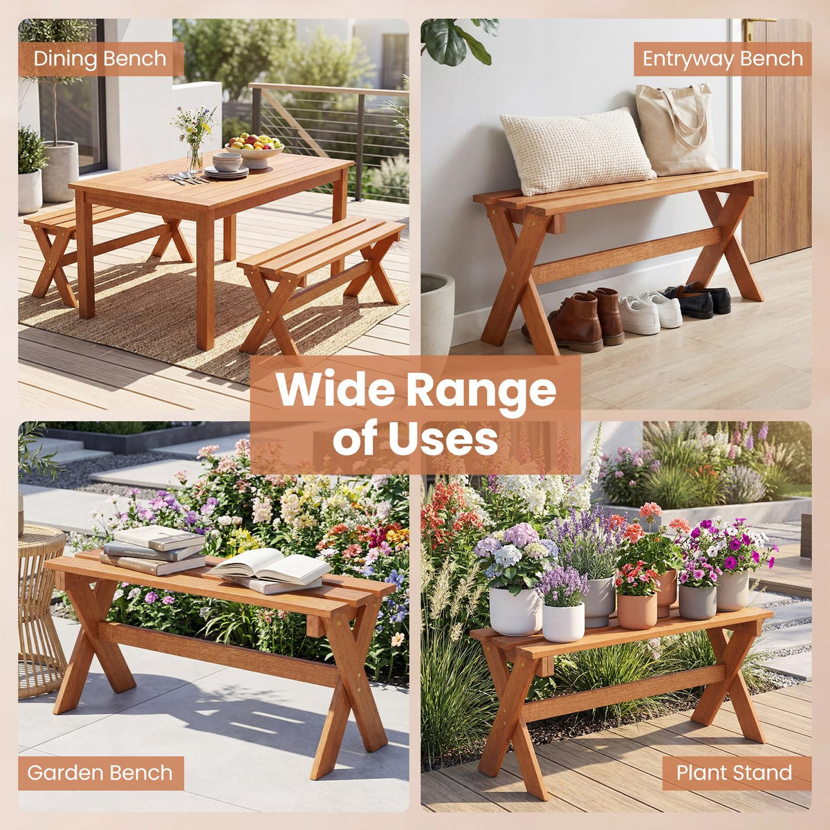 Tangkula Outdoor Wood Bench Backless Patio Dining Bench(1/2) - Product image 10