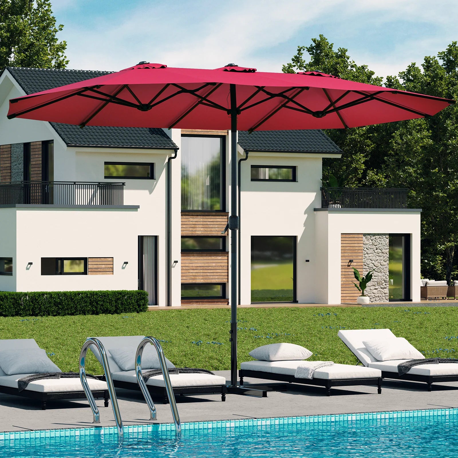 AECOJOY 15x9ft Double-Sided Patio Umbrella, Red - Product image 2