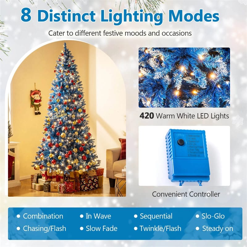 6/7/8/9 FT Pre-Lit Christmas Tree, Blue Hinged Xmas Tree with Frosted PVC Tips, Warm White LED Lights - Product image 27