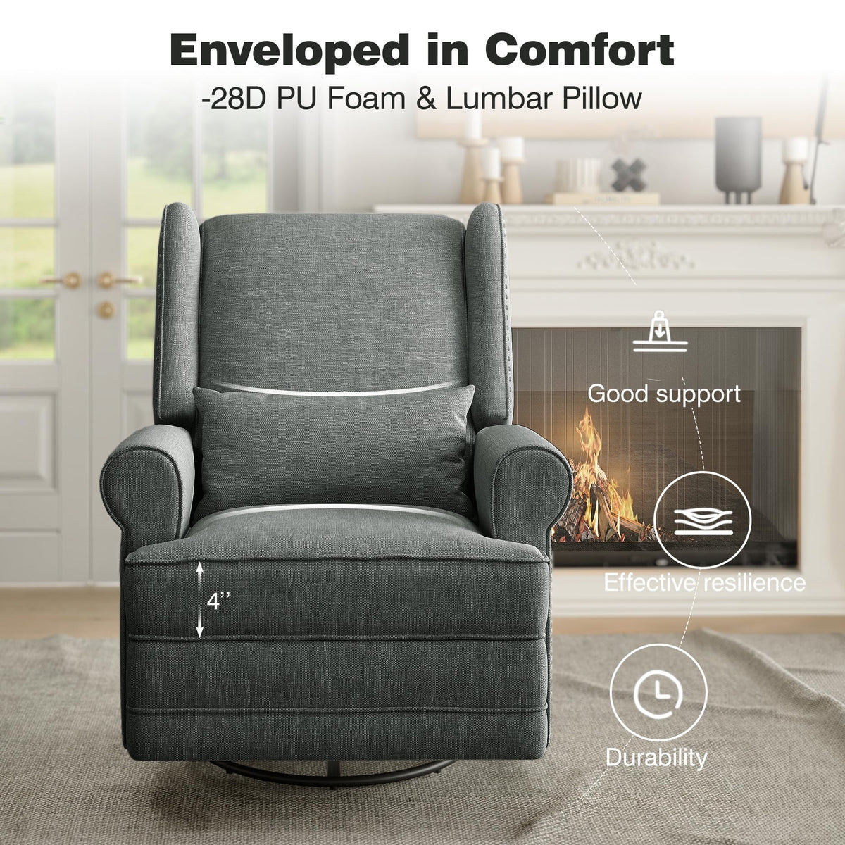 Royalcraft Swivel Nursery Glider Recliner, Comfy Upholstered Glider Chair with Lumbar Pillow and Footrest - Product image 20