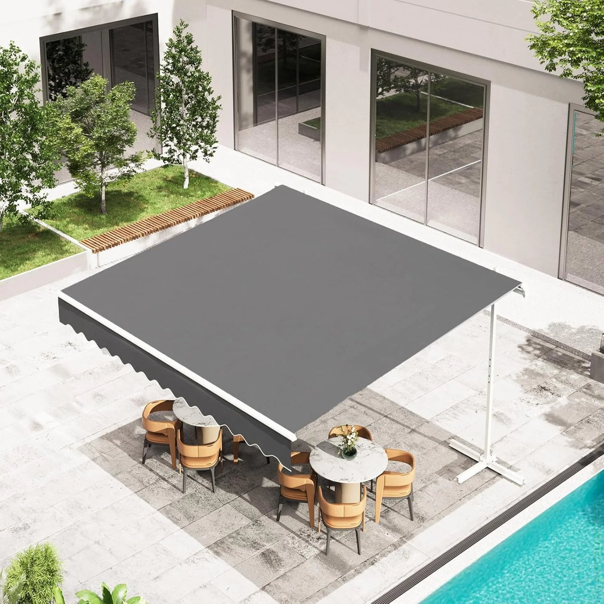 AECOJOY Free Standing Retractable Awning, 13'x10' Patio Awnings Outdoor Manual Sun Shade Shelter, Dark Grey - Product image 9