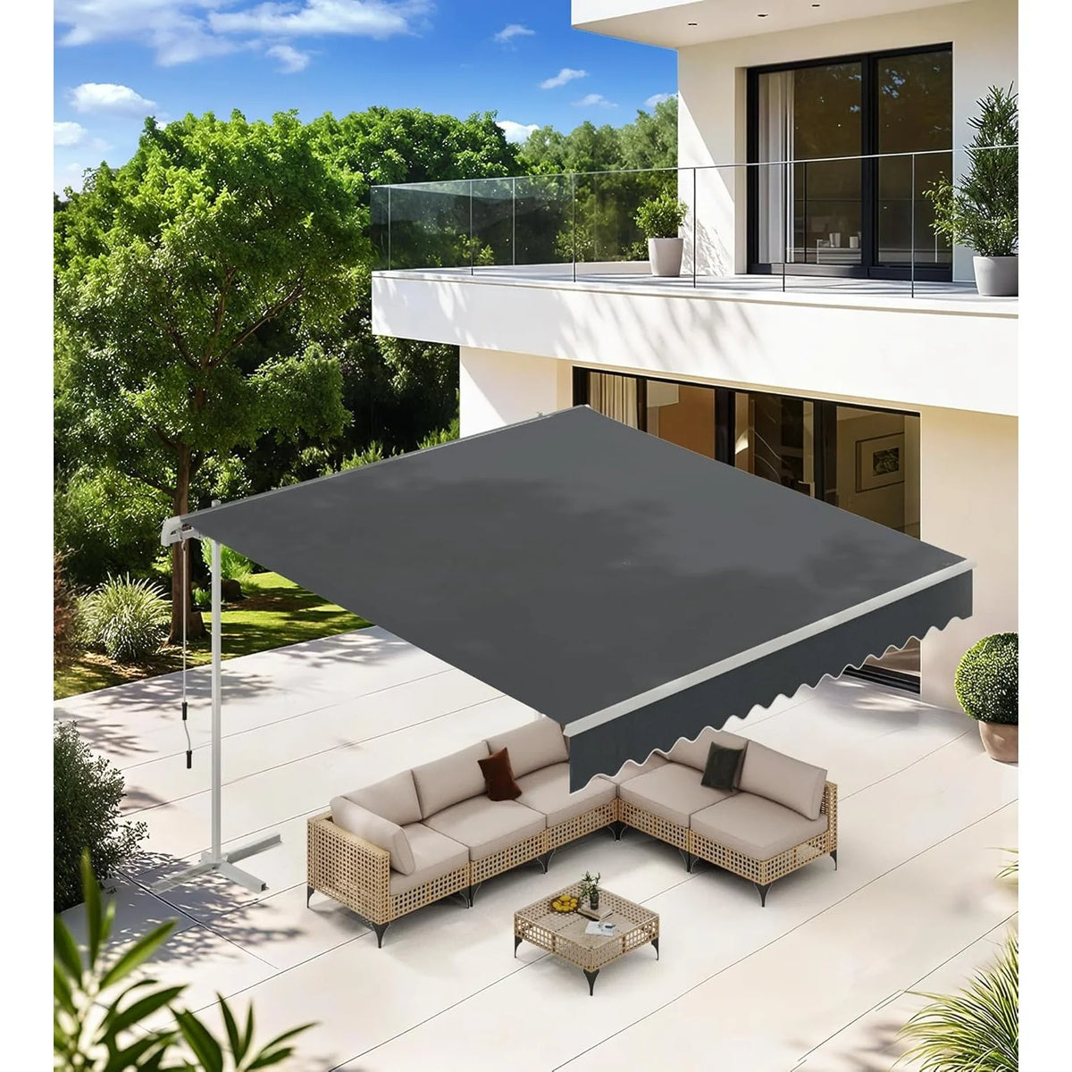 AECOJOY Free Standing Retractable Awning, 13'x10' Patio Awnings Outdoor Manual Sun Shade Shelter, Dark Grey - Product image 2
