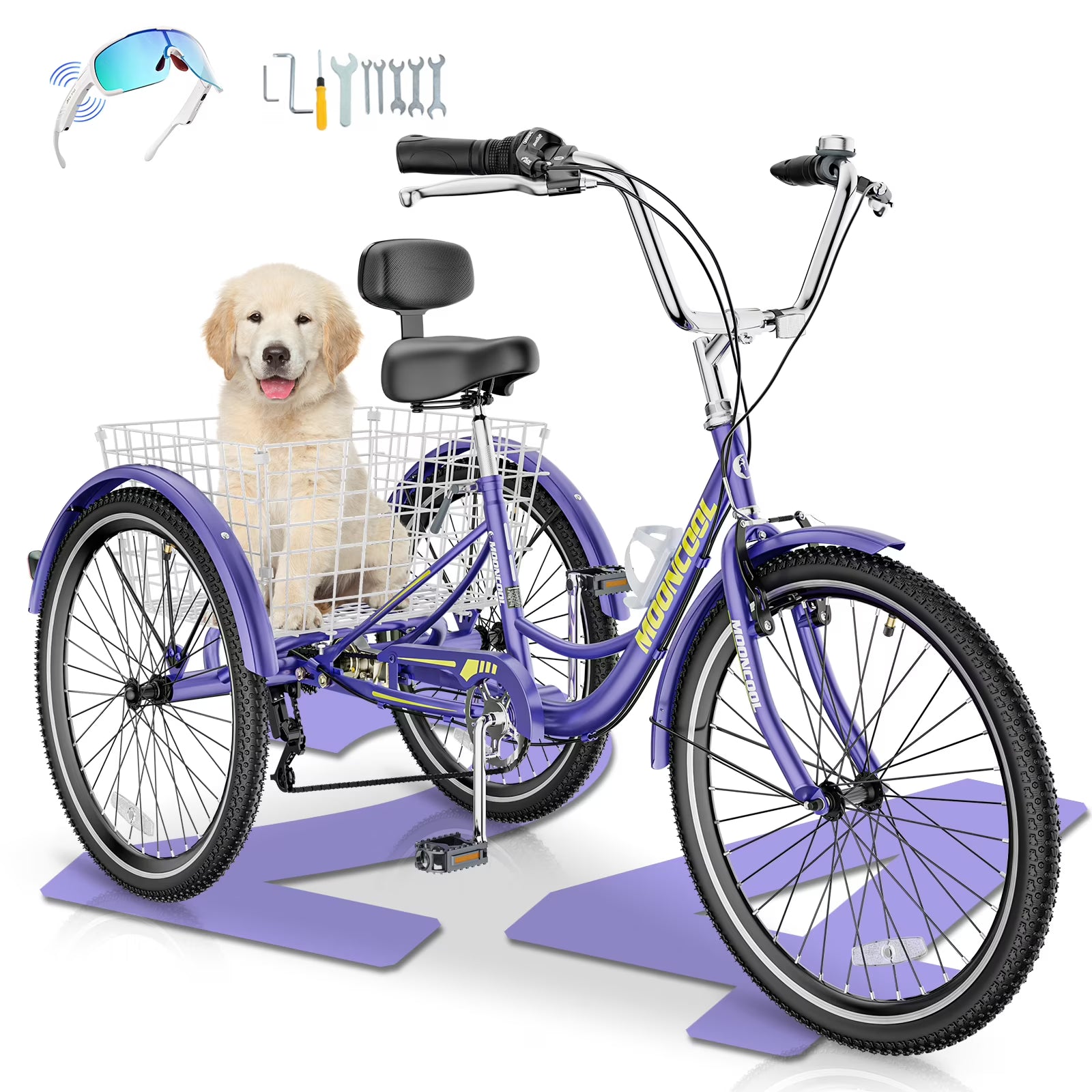 MOONCOOL Adult Tricycles with Rear Basket & Inflator, 24 26 in 7 Speed 3 Wheel Bikes, Three - Product image 45