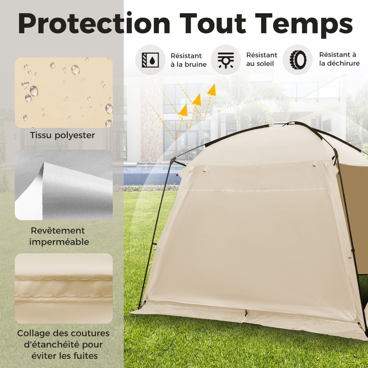 Camping Tent for 8-10 People Dome Tent with Vestibule and Mosquito Net Zippered Door Portable Tent with Carry Bag 300x300x250cm Beige -