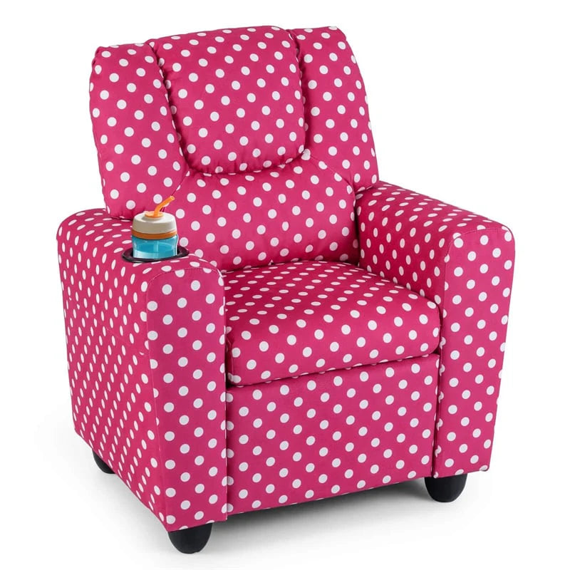 Kids Recliner Chair with Cup Holder & Side Pocket, Adjustable Toddler Lounge Sofa, Ergonomic Children Armchairs for Boys Girls Age 3+, 150lbs