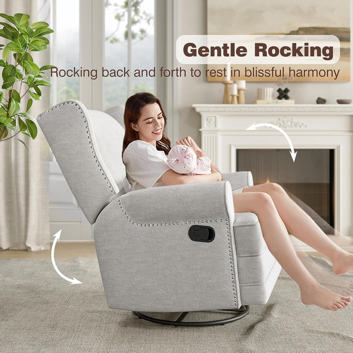 Royalcraft Swivel Nursery Glider Recliner, Comfy Upholstered Glider Chair with Lumbar Pillow and Footrest - Product image 42
