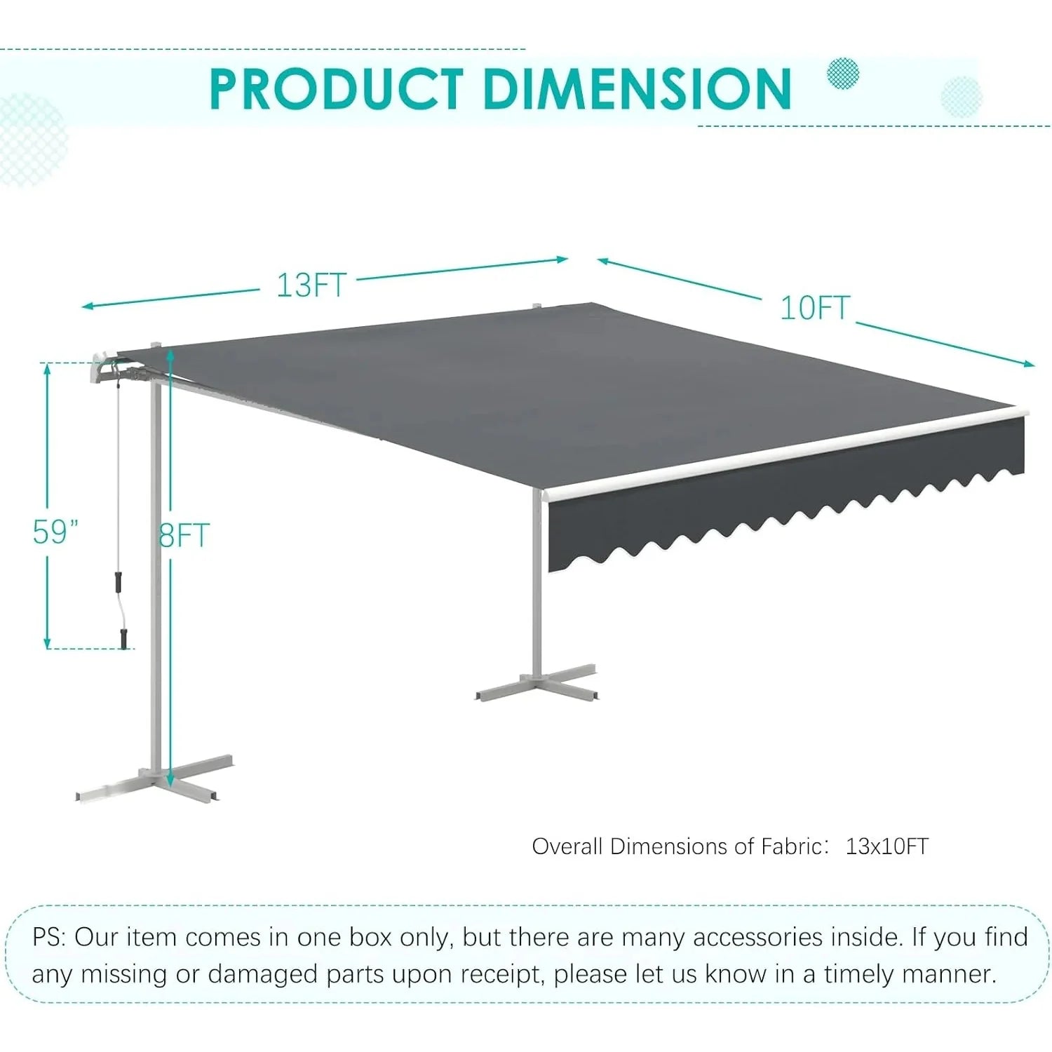 AECOJOY Free Standing Retractable Awning, 13'x10' Patio Awnings Outdoor Manual Sun Shade Shelter, Dark Grey - Product image 3