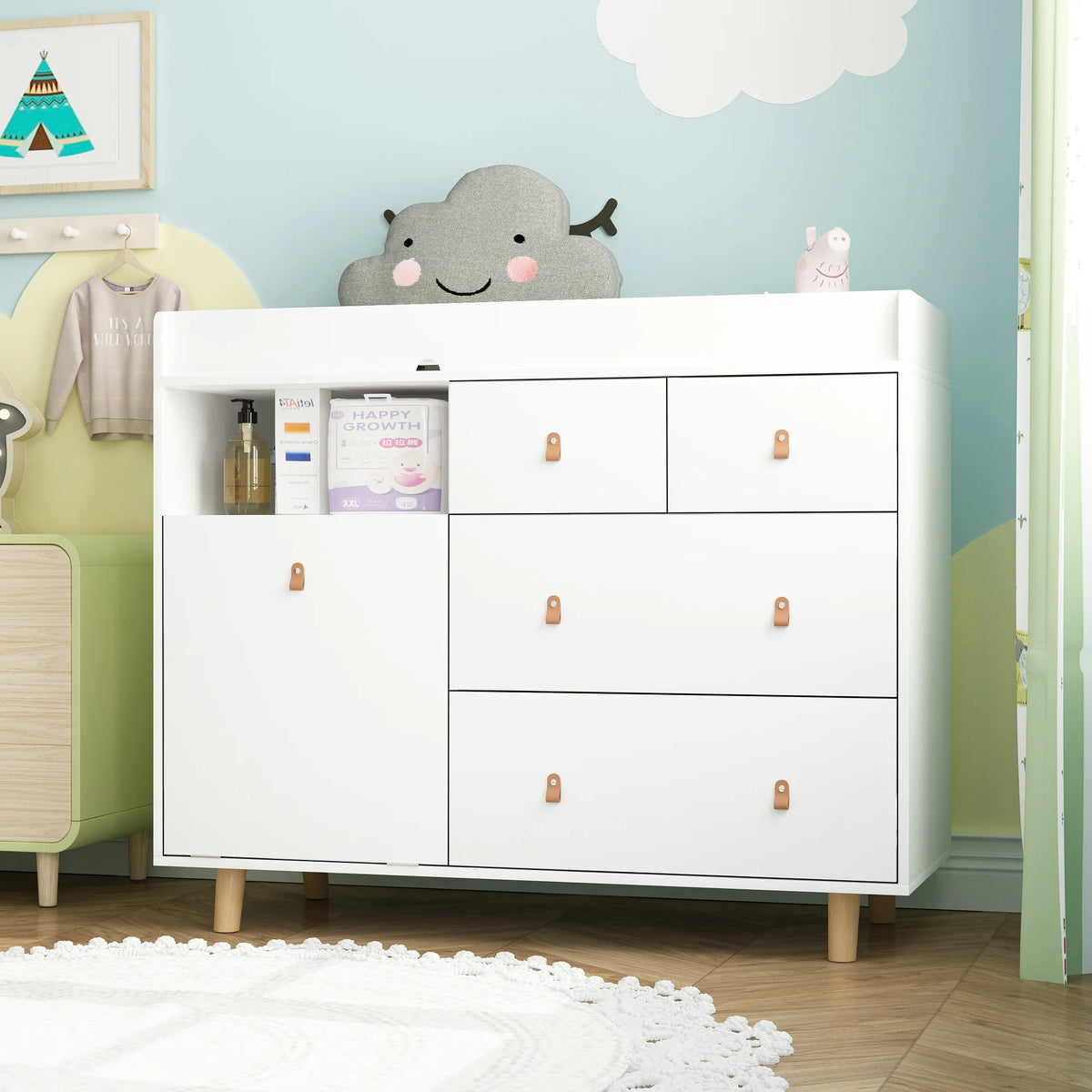 OXYLIFE 45" Baby Nursery Changing Table Dresser with 4 Drawers and Shelf for Nursery Room, White - Product image 20