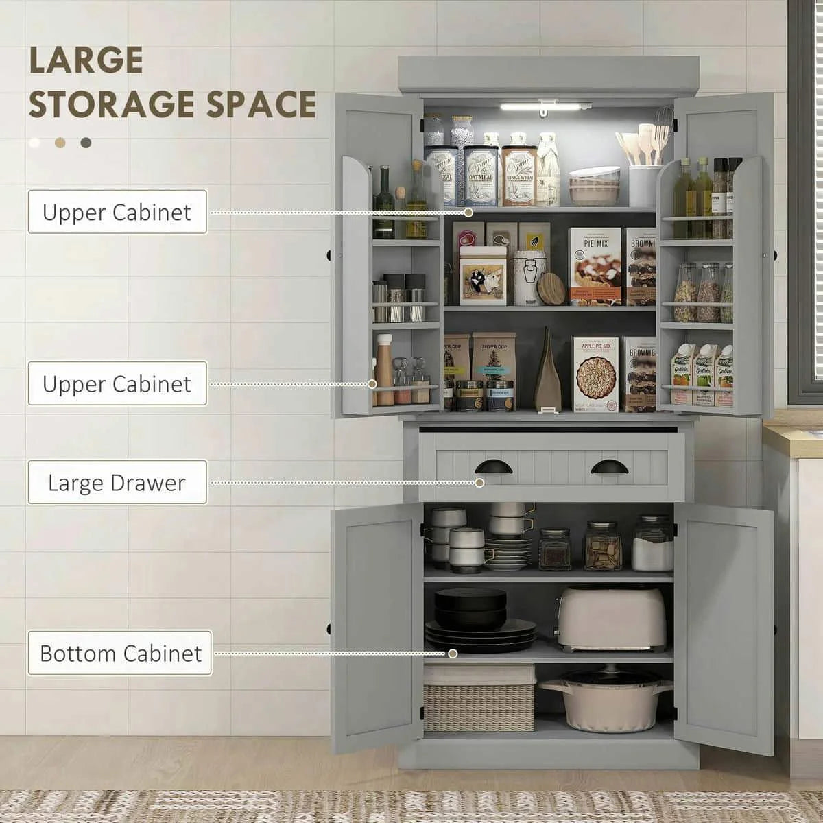 Spaco 17 - Tier Kitchen Small Pantry Cabinet with 2 Doors and 6 Adjustable Shelves, Cabinet Pantry - Product image 36