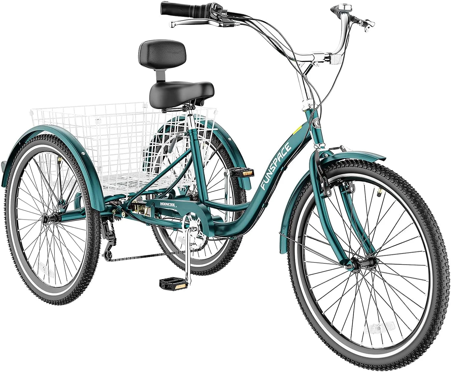 MOONCOOL Adult Tricycles with Rear Basket & Inflator, 24 26 in 7 Speed 3 Wheel Bikes, Three - Product image 98
