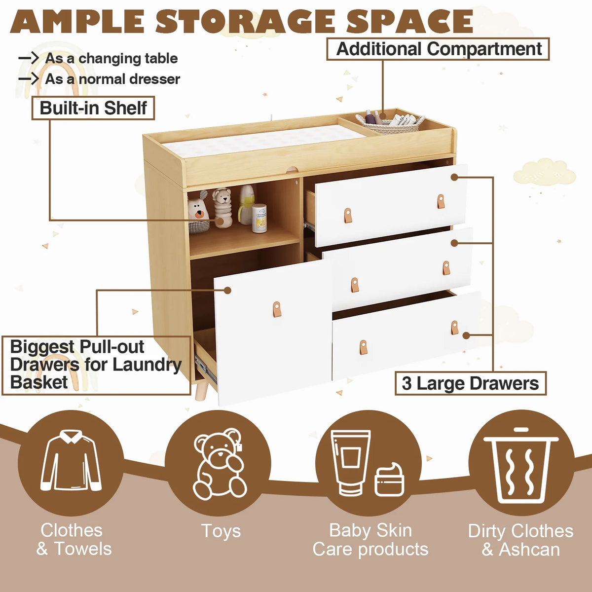 OXYLIFE 45" Baby Nursery Changing Table Dresser with 4 Drawers and Shelf for Nursery Room, White - Product image 89