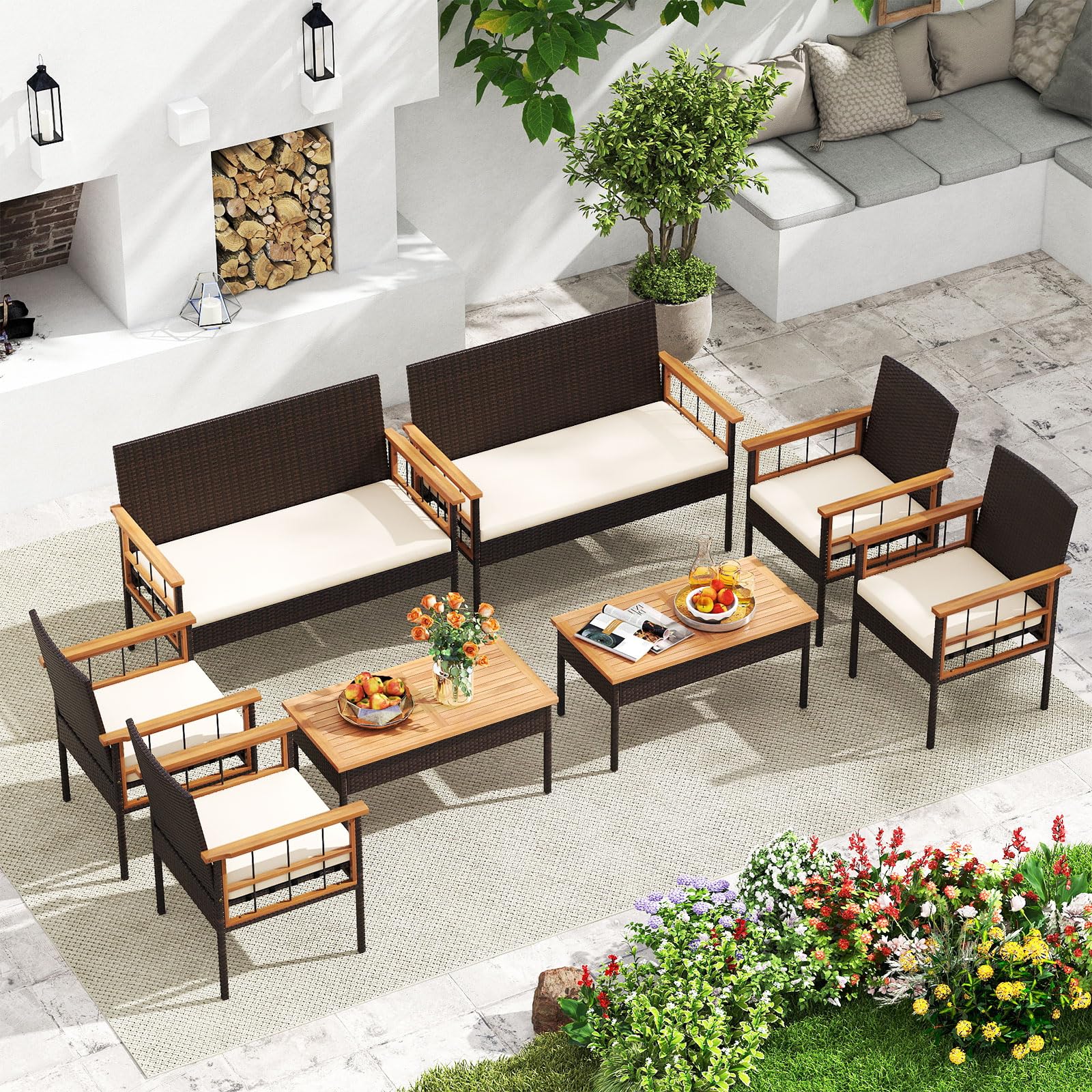 Tangkula 4 Pieces Wicker Patio Conversation Furniture Set