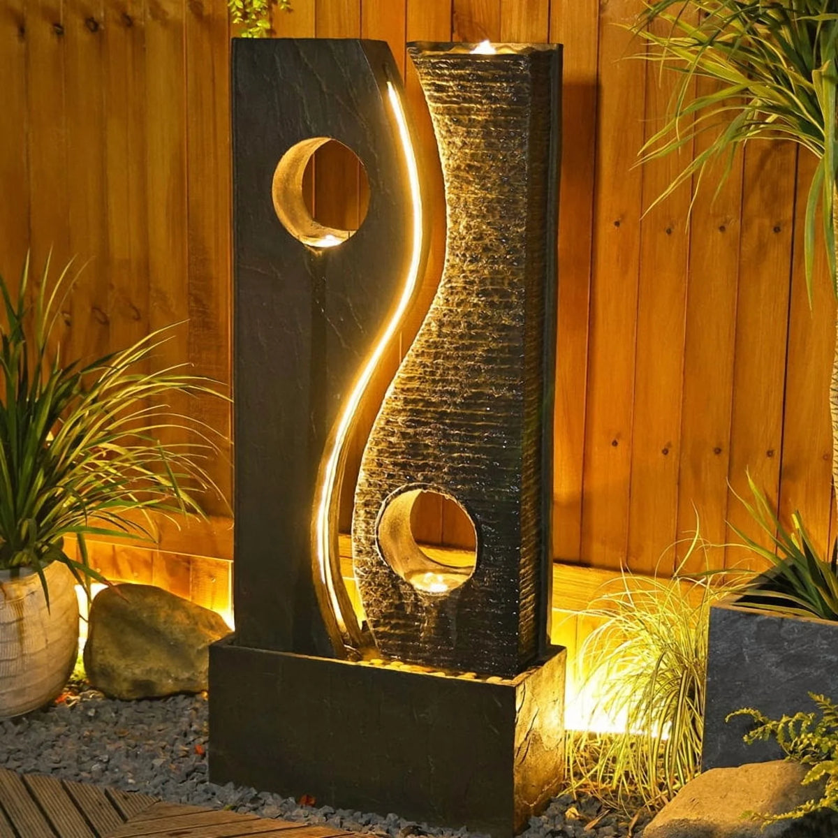 Water Feature Fountain Outdoor Garden Waterfall Faux Rust Finish with LED Lights for Patio Yard Pool Home - Product image 3