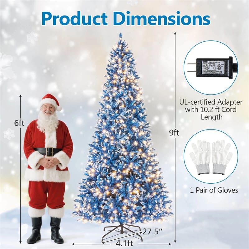 6/7/8/9 FT Pre-Lit Christmas Tree, Blue Hinged Xmas Tree with Frosted PVC Tips, Warm White LED Lights - Product image 40