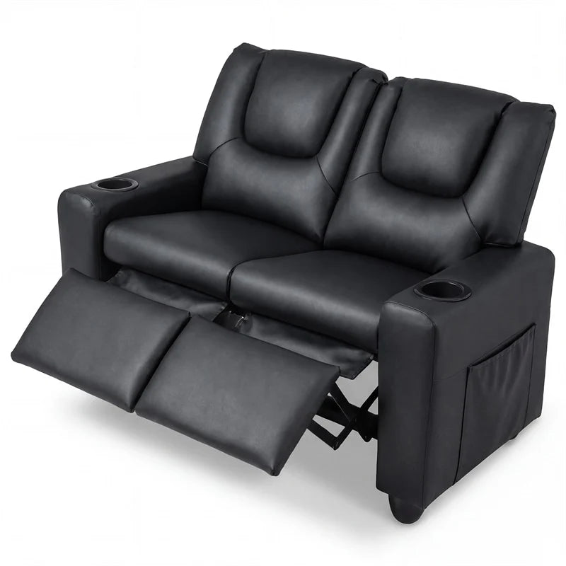 2-Seater Kids Recliner, PU Leather Reclining Loveseat with Cup Holders & 2 Side Storage Pockets - Product image 14