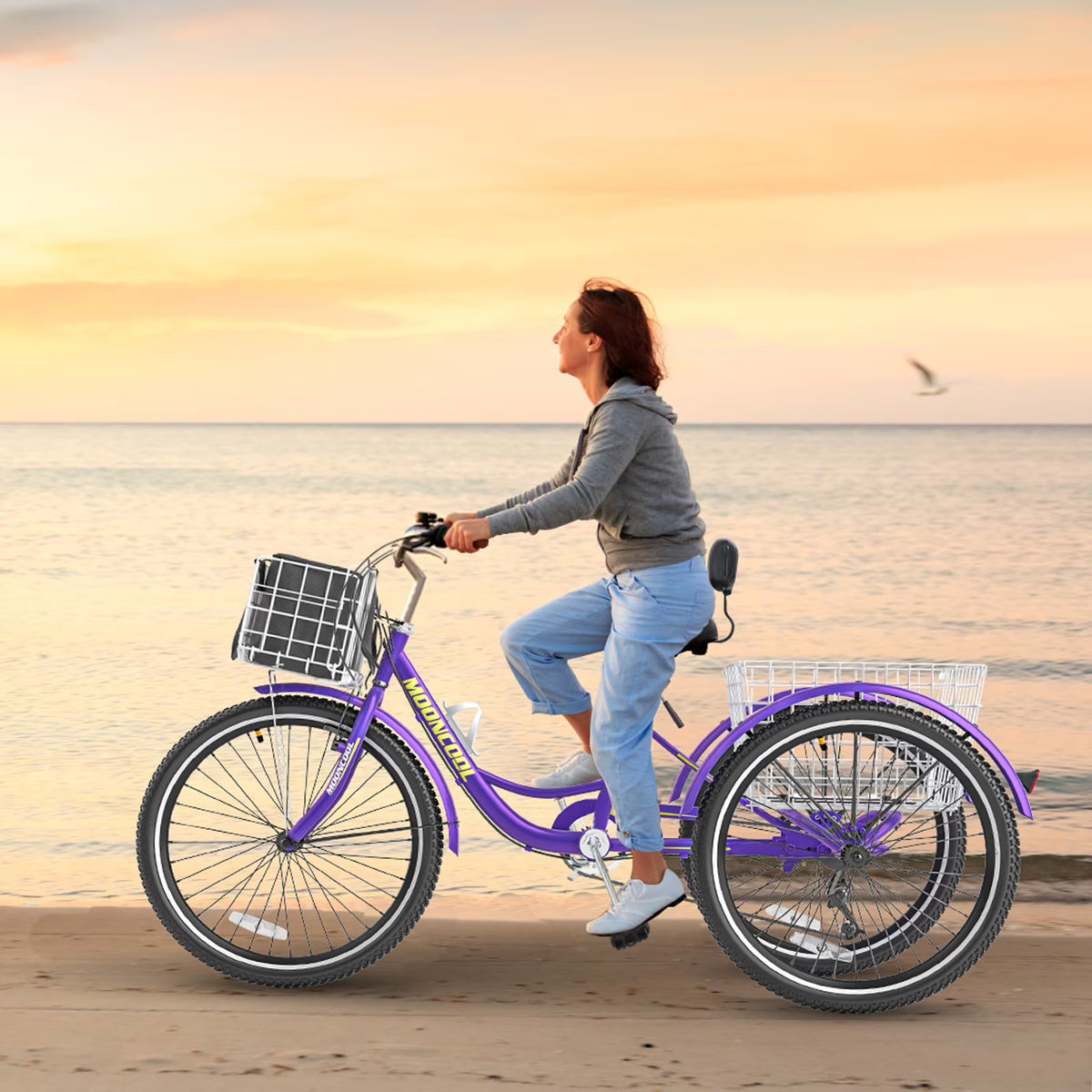 MOONCOOL Adult Tricycles with Rear Basket & Inflator, 24 26 in 7 Speed 3 Wheel Bikes, Three - Product image 30