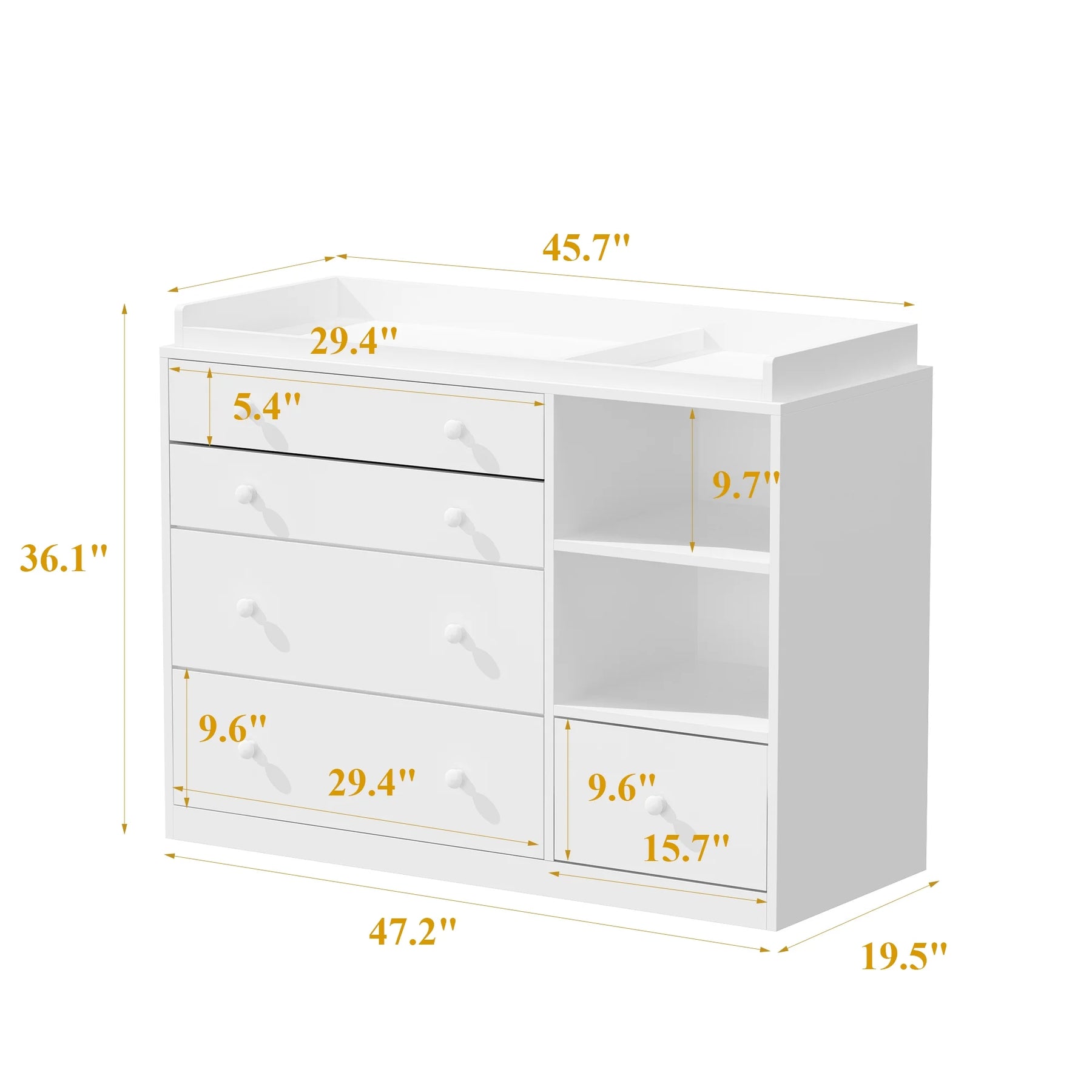 OXYLIFE 45" Baby Nursery Changing Table Dresser with 4 Drawers and Shelf for Nursery Room, White - Product image 95