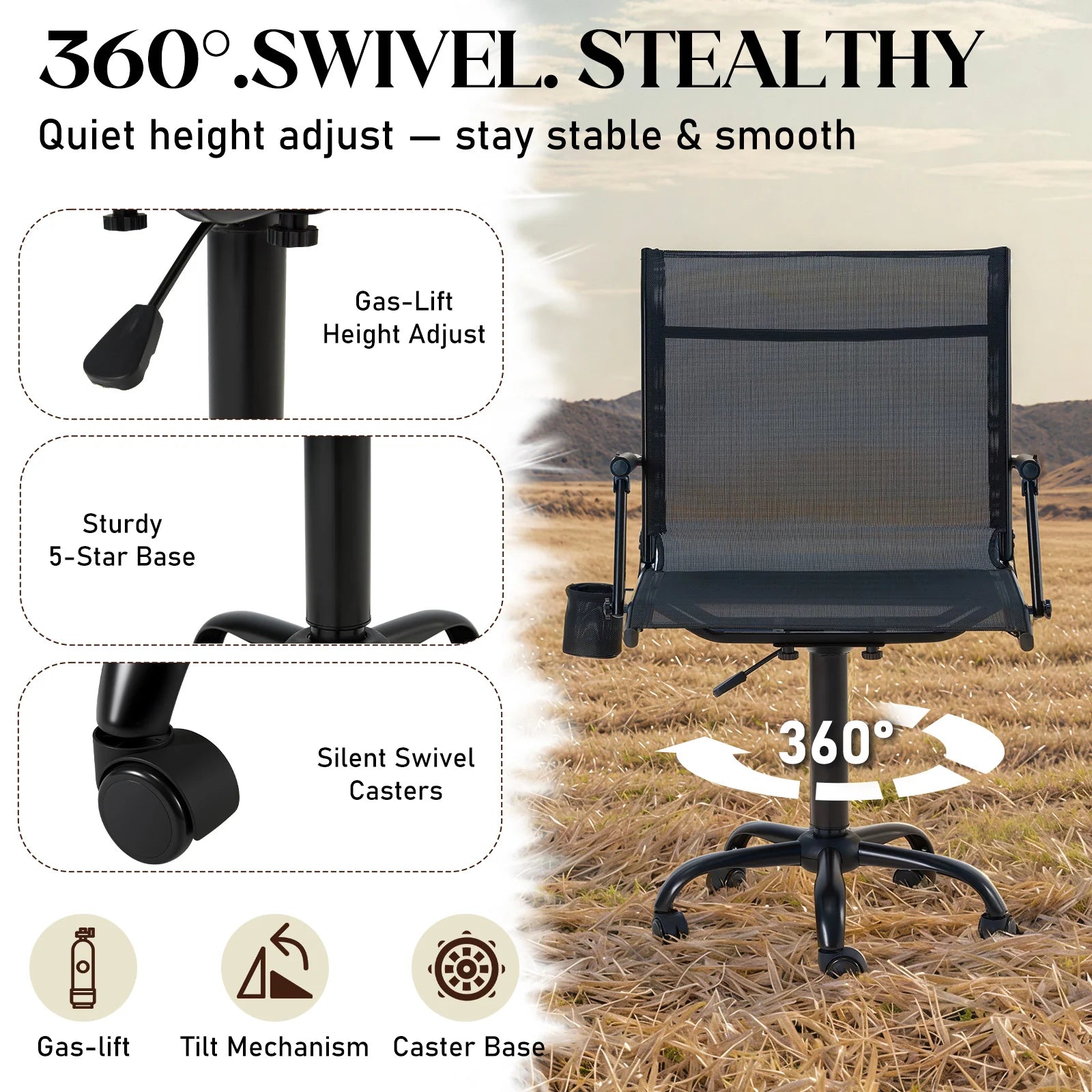 AECOJOY Hunting Swivel Chair, Adjustable Height, Foldable Backrest, Sturdy Frame for Long Hunts - Product image 4