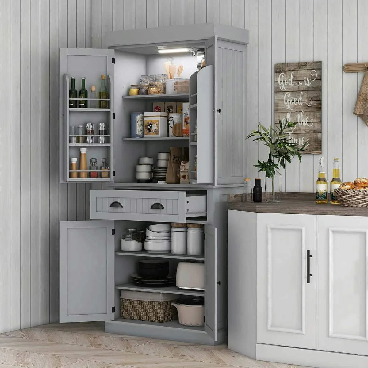 Spaco 17 - Tier Kitchen Small Pantry Cabinet with 2 Doors and 6 Adjustable Shelves, Cabinet Pantry - Product image 32