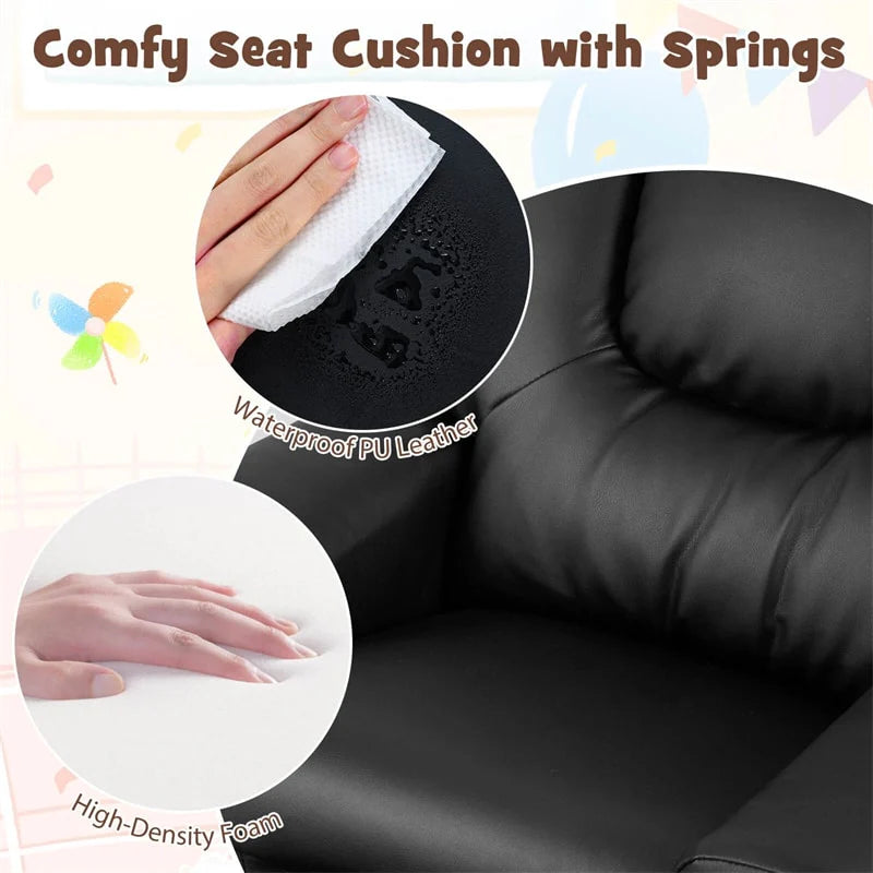 Kids Recliner Chair with Cup Holder & Side Pocket, Adjustable Toddler Lounge Sofa, Ergonomic Children Armchairs for Boys Girls Age 3+, 150lbs