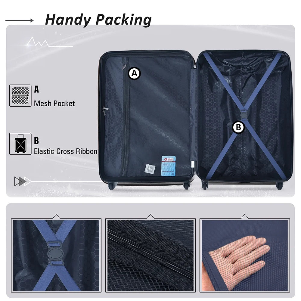 3 Piece Blue Luggage Travel Set, 20" 24" 28" Carry on Luggage with Spinner Wheels - Product image 33