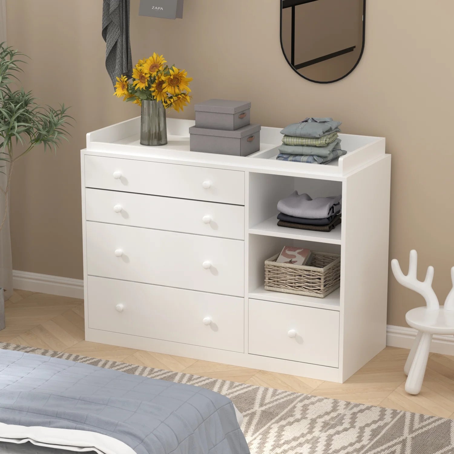OXYLIFE 45" Baby Nursery Changing Table Dresser with 4 Drawers and Shelf for Nursery Room, White - Product image 93