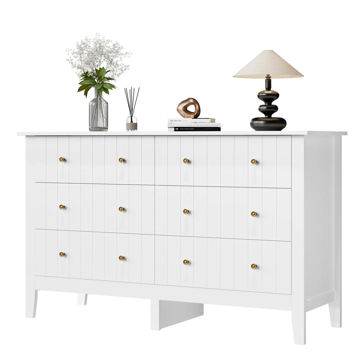 Homfa 6 Drawer Double White Dresser for Bedroom, Modern Wood Dresser Storage Cabinet for Living Room - Product image 3