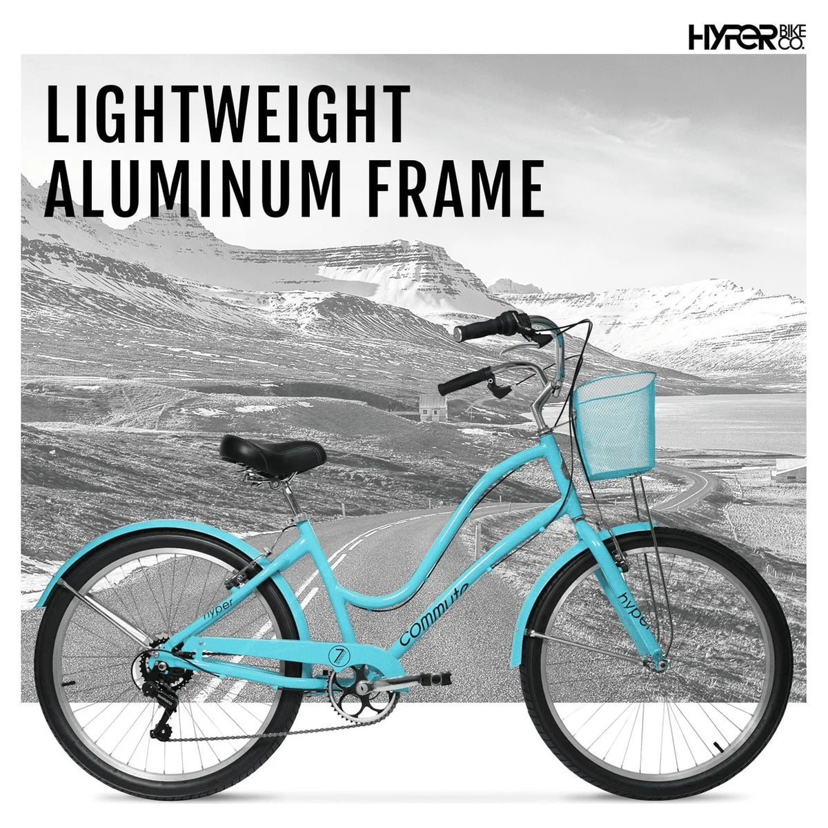 Hyper Bicycle 26" Woman'S Commute Bike with Basket, Neon Teal - Product image 2