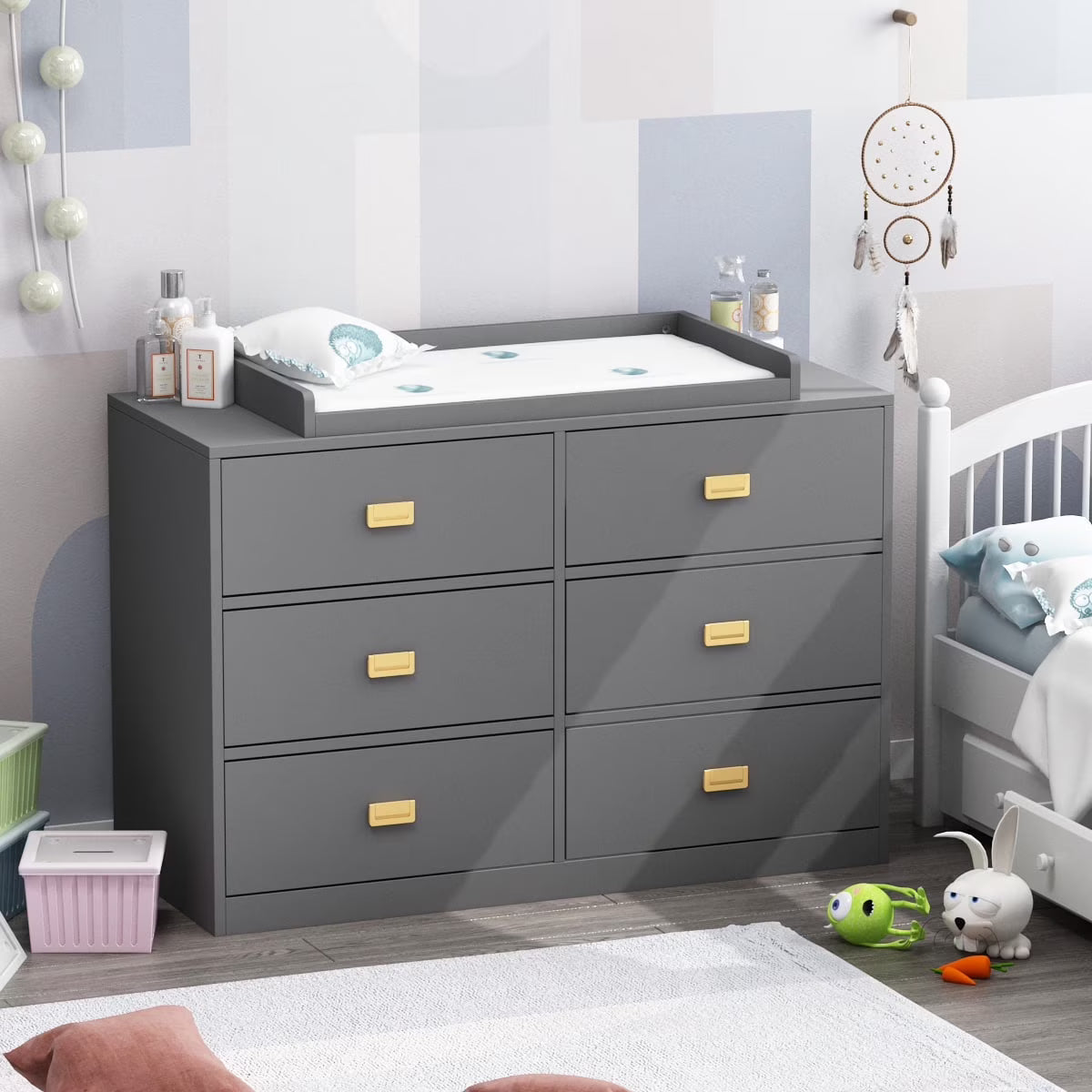 OXYLIFE 45" Baby Nursery Changing Table Dresser with 4 Drawers and Shelf for Nursery Room, White - Product image 3