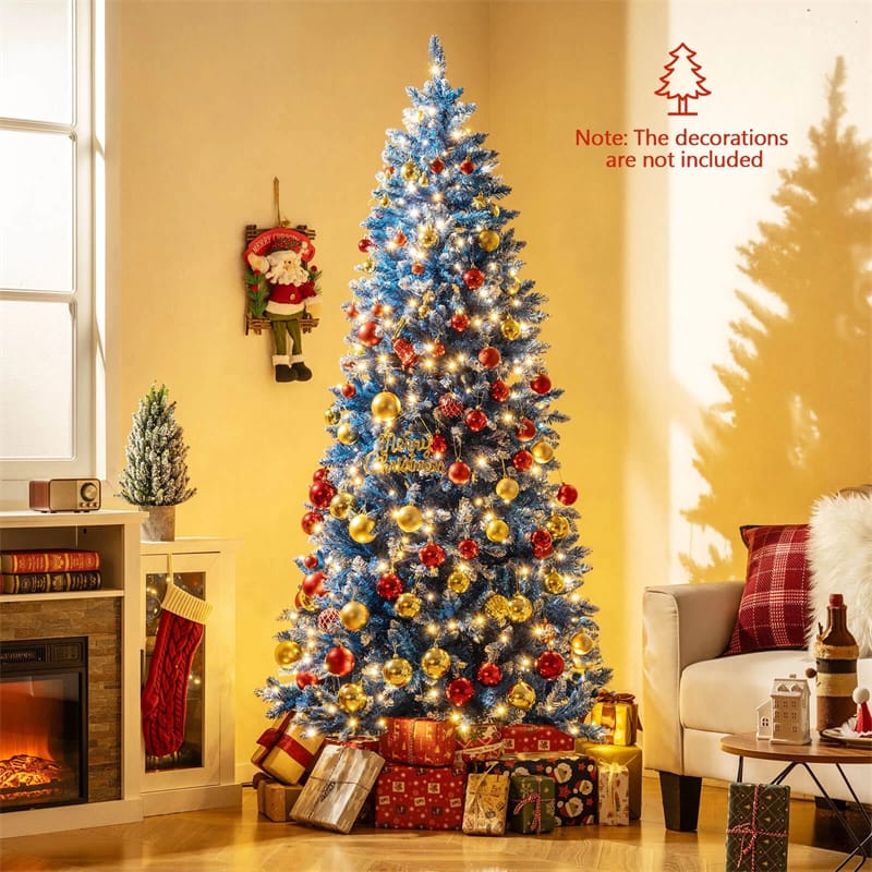 6/7/8/9 FT Pre-Lit Christmas Tree, Blue Hinged Xmas Tree with Frosted PVC Tips, Warm White LED Lights - Product image 17