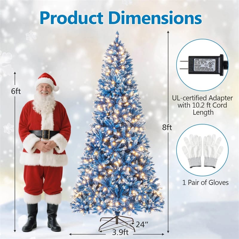 6/7/8/9 FT Pre-Lit Christmas Tree, Blue Hinged Xmas Tree with Frosted PVC Tips, Warm White LED Lights - Product image 29