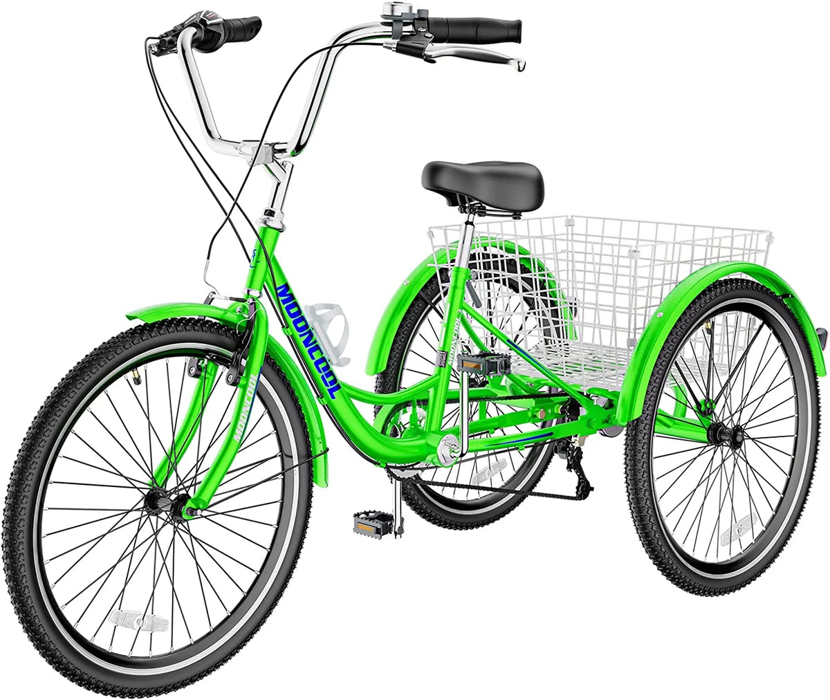 MOONCOOL Adult Tricycles with Rear Basket & Inflator, 24 26 in 7 Speed 3 Wheel Bikes, Three - Product image 46