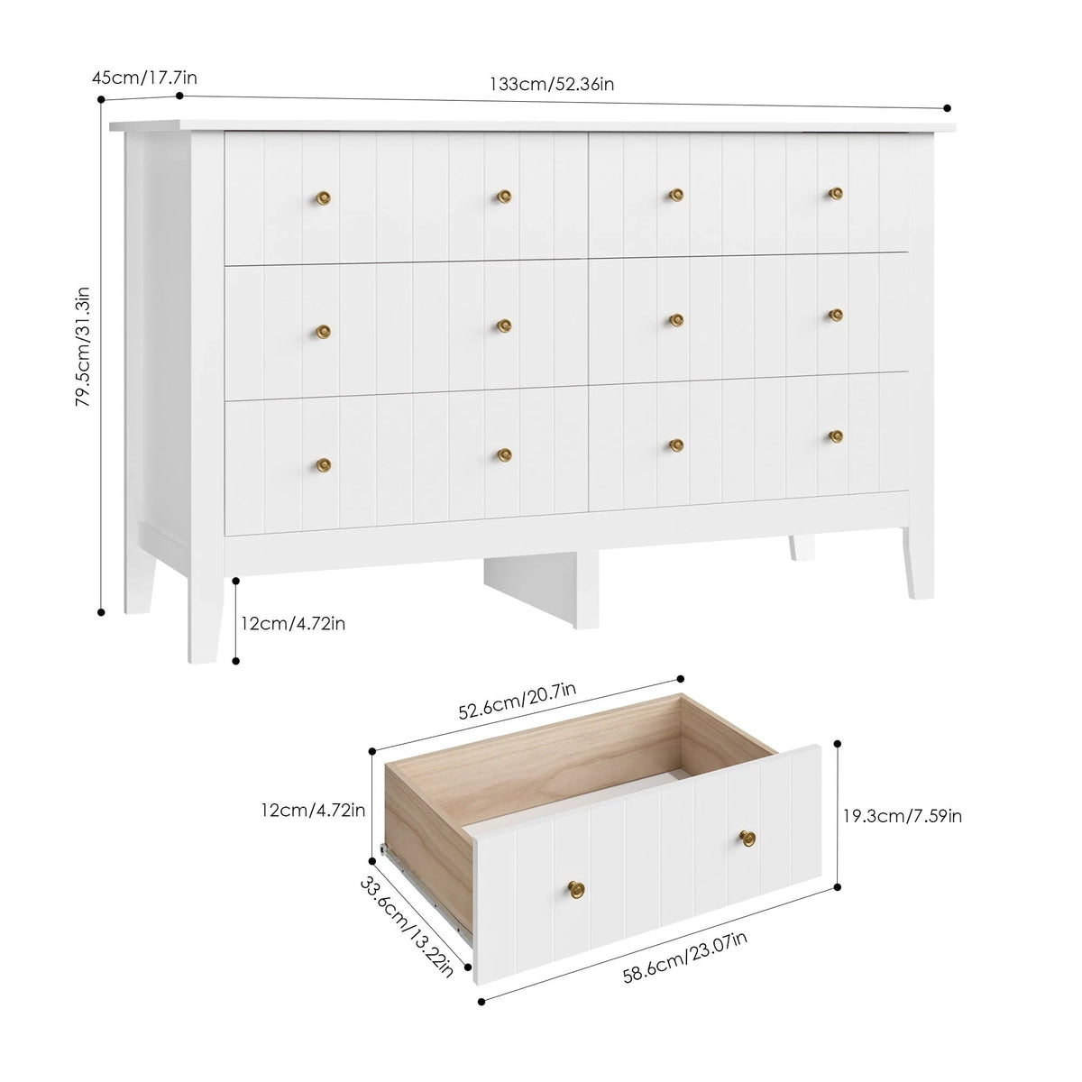 Homfa 6 Drawer Double White Dresser for Bedroom, Modern Wood Dresser Storage Cabinet for Living Room - Product image 8