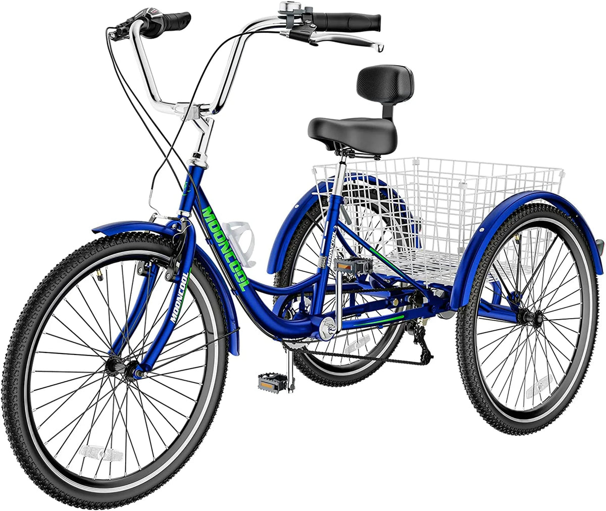 MOONCOOL Adult Tricycles with Rear Basket & Inflator, 24 26 in 7 Speed 3 Wheel Bikes, Three - Product image 85