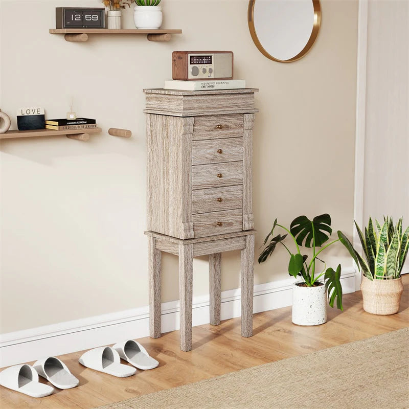 Standing Jewelry Armoire Cabinet with Flip Top Mirror, 5 Drawers & 2 Swing Doors - Product image 2