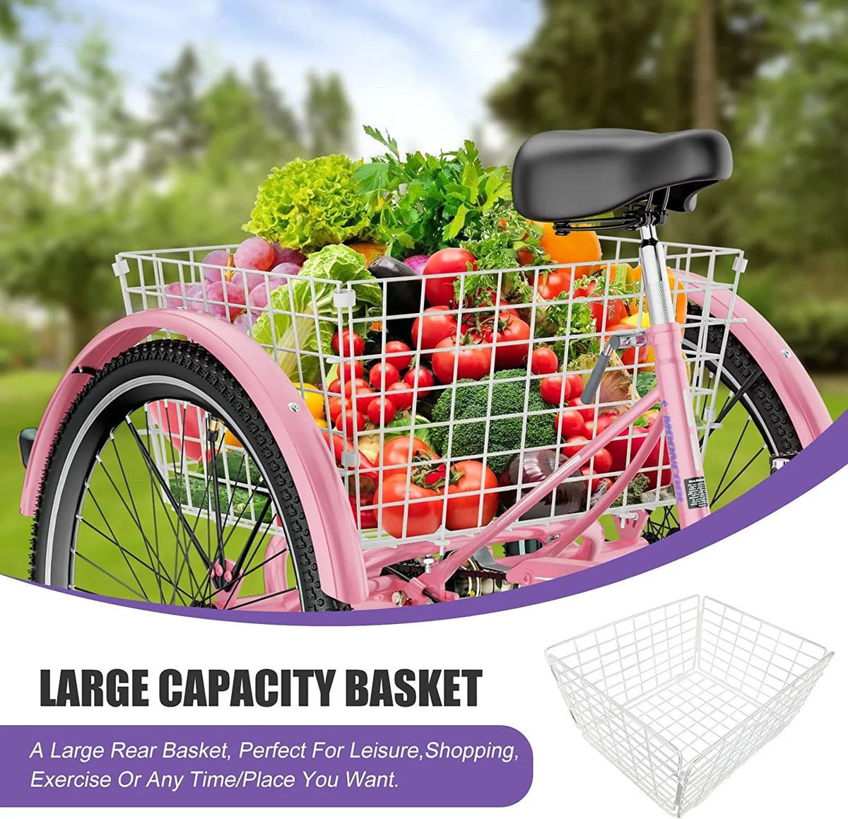 MOONCOOL Adult Tricycles with Rear Basket & Inflator, 24 26 in 7 Speed 3 Wheel Bikes, Three - Product image 113