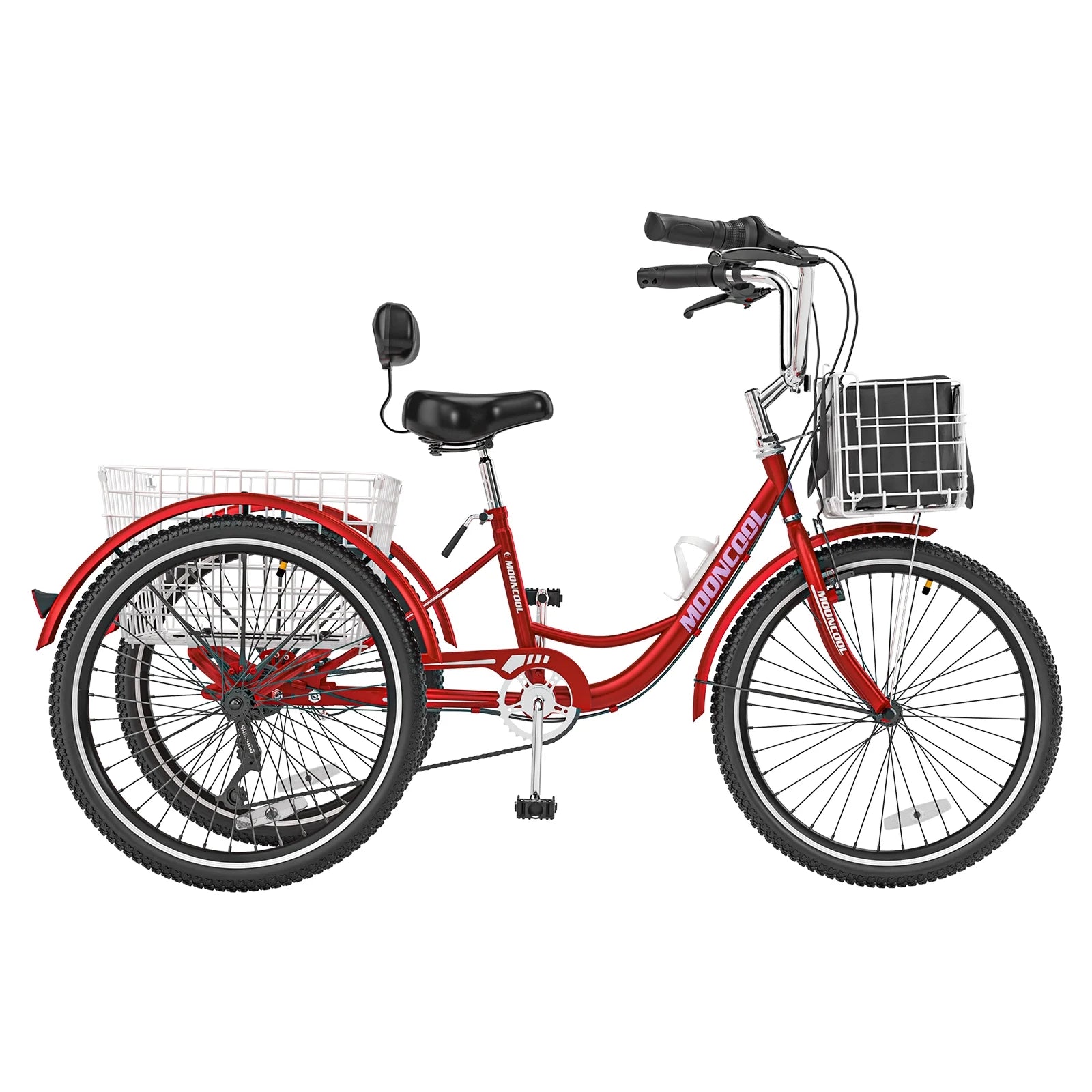 MOONCOOL Adult Tricycles with Rear Basket & Inflator, 24 26 in 7 Speed 3 Wheel Bikes, Three - Product image 168