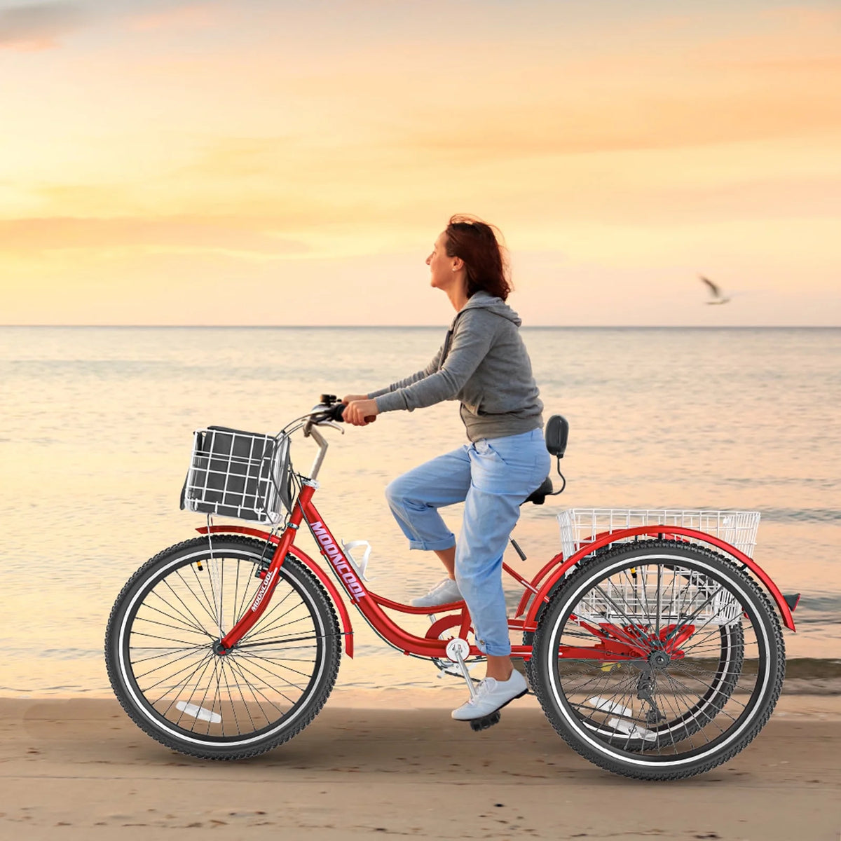 MOONCOOL Adult Tricycles with Rear Basket & Inflator, 24 26 in 7 Speed 3 Wheel Bikes, Three - Product image 166