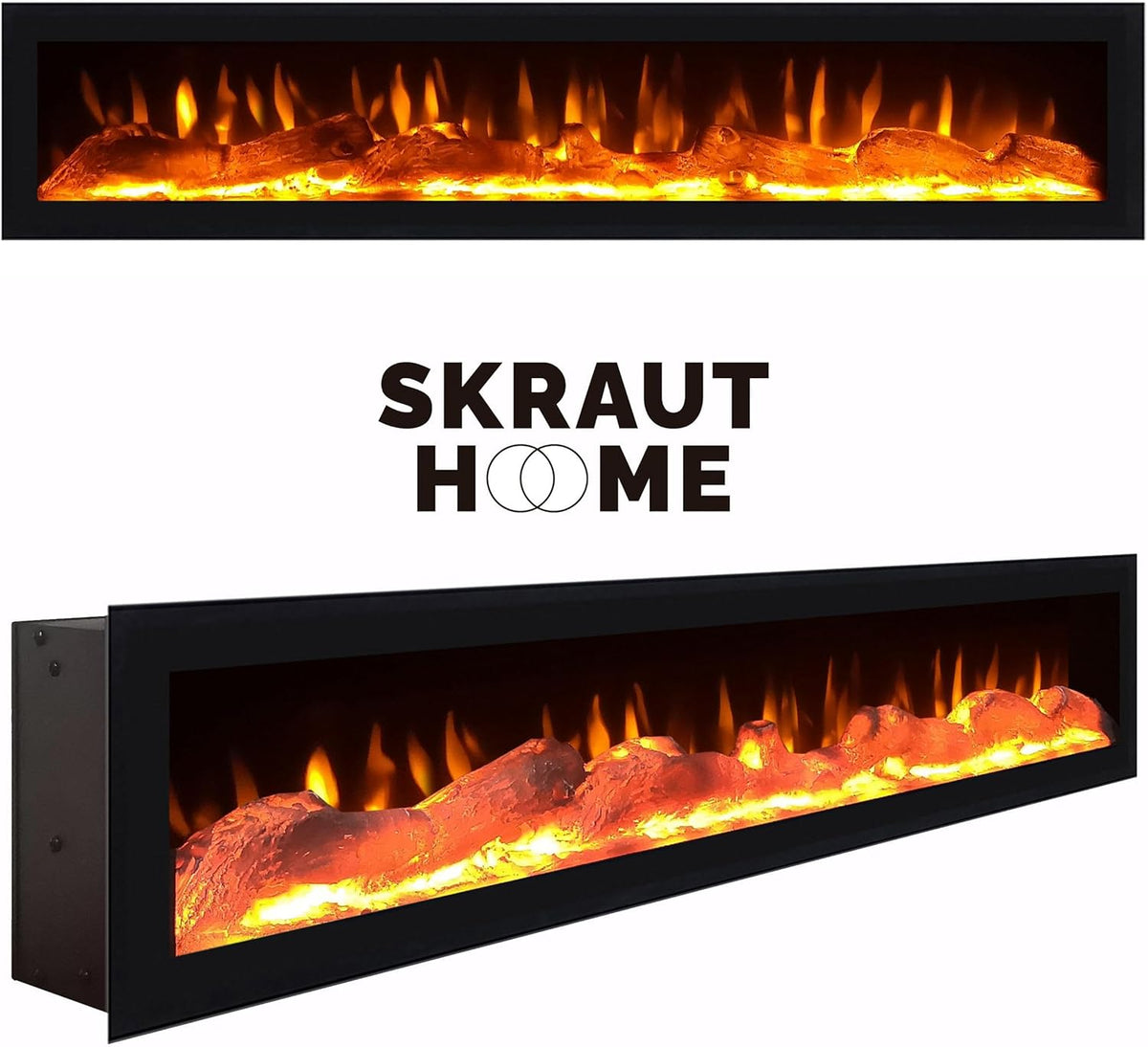 Skraut Home | TV Stand Set | Complete Living Room Furniture | 310x186x35cm | for TVs up to 65" | Electric fireplace | Modern Style | Oak and Black